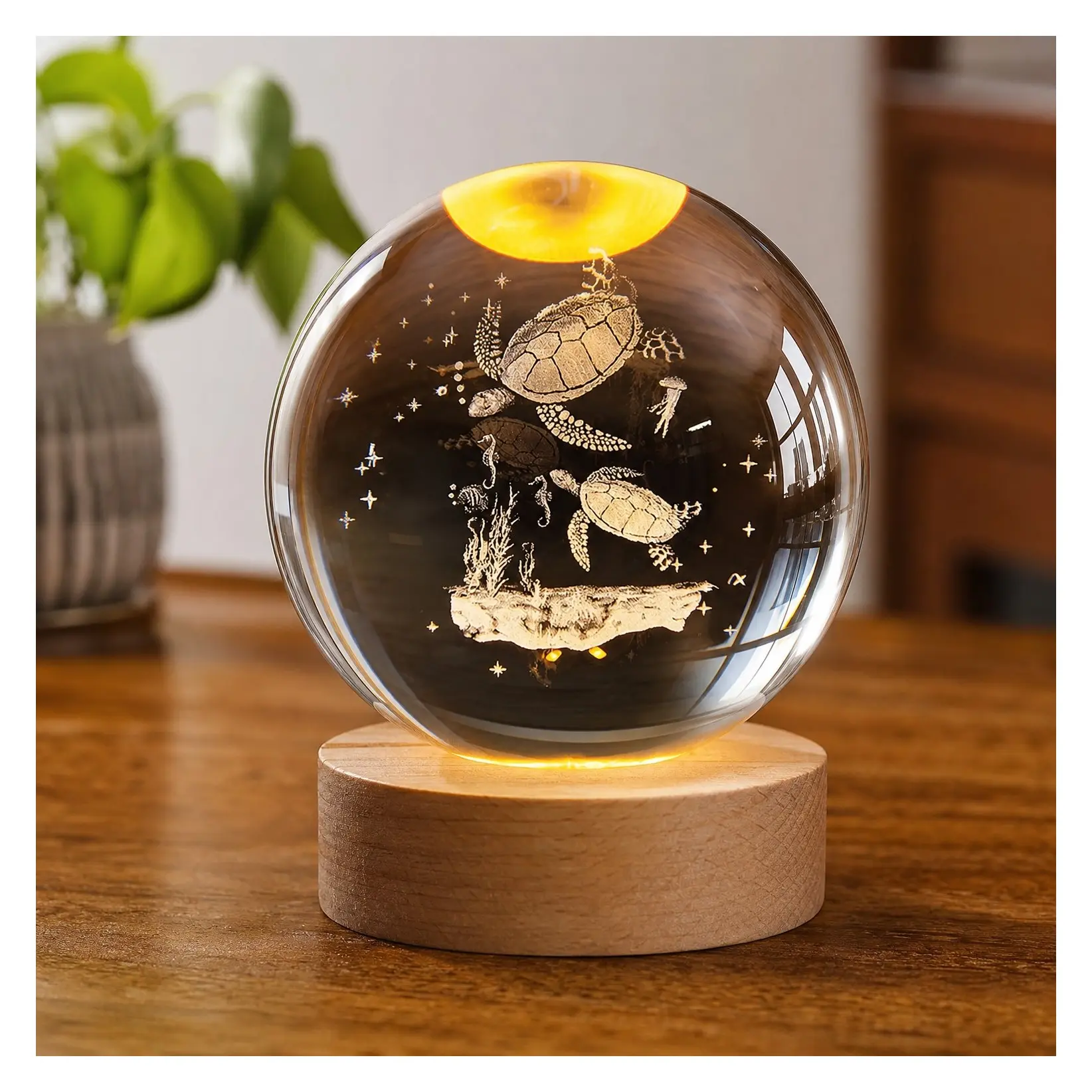 3D Sea Turtle Crystal Ball Figurine - Glass Sea Turtle Decor, Ocean Animal Paperweight, Birthday Gifts for Women, Best Friend & Lovers Keepsake, Room DecorationGift