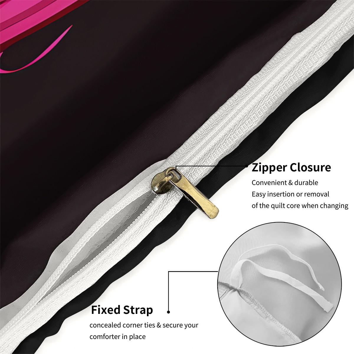 3pc Black and pink patchwork skull bedding Set, Decorative bedding set, including 1 duvet cover and 2 pillowcases, suitable for single and double beds, with multiple sizes available, ideal for bedrooms, dormitories, hotel apartments