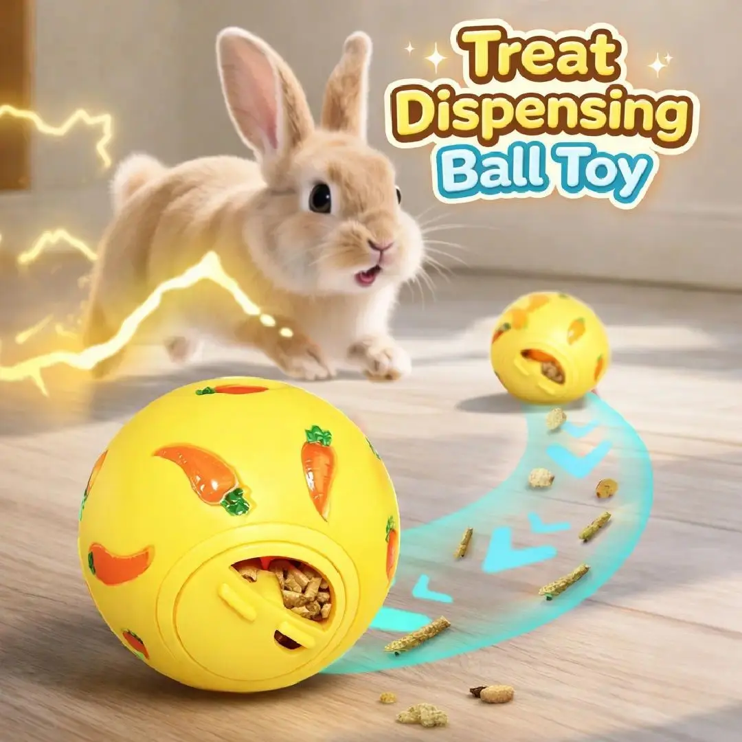 Interactive Rabbit Treat Dispenser Toy – Bunny Puzzle Slow Feeder Ball for Rabbits, Guinea Pigs & Small Pets, Mental Stimulation Enrichment Food Puzzle Toy, Durable Chew-Resistant Activity Toy for Cage Training, Play & Stress Relief