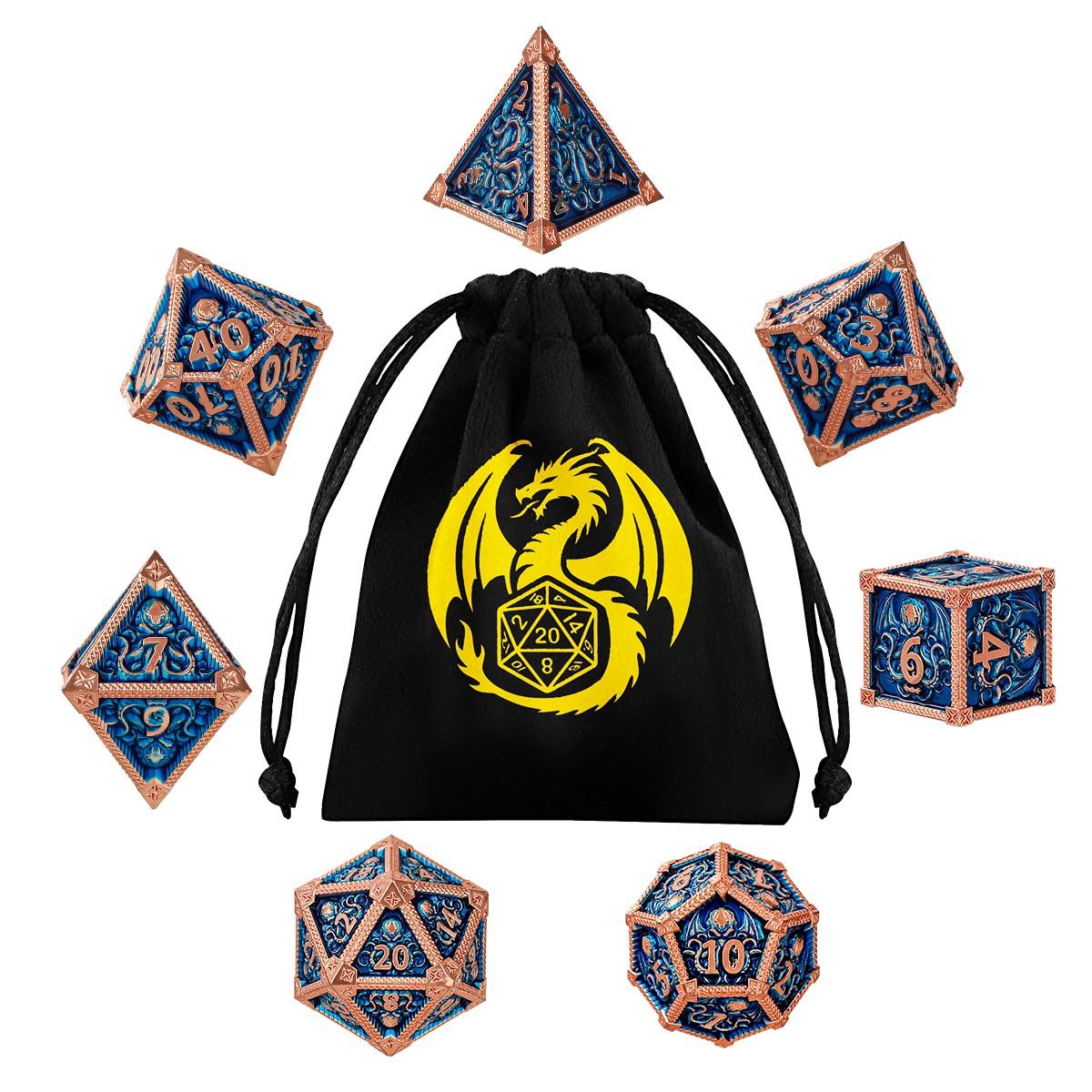 Metal Dice Set, Octopus Pattern, 7 Multi-Face Metal Dnd Dice Set, Dnd Starter Kit, Role-Playing Table Game Accessories