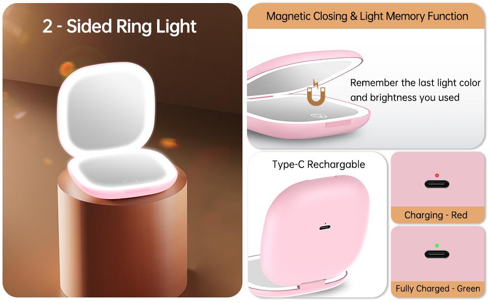 Compact LED Travel Makeup Mirror - 4 Inches 1X/10X Magnification Travel Mirror with with 3 Light Colors Dimmable Double Sides Lighted USB Rechargeable Compact Mirror for Purse,Pocket,Travel Compact LED Travel Makeup Mirror - 4 Inches 1X/10X Magnification Travel Mirror with with 3 Light Colors Dimmable Double Sides Lighted USB Rechargeable Compact Mirror for Purse,Pocket,Travel