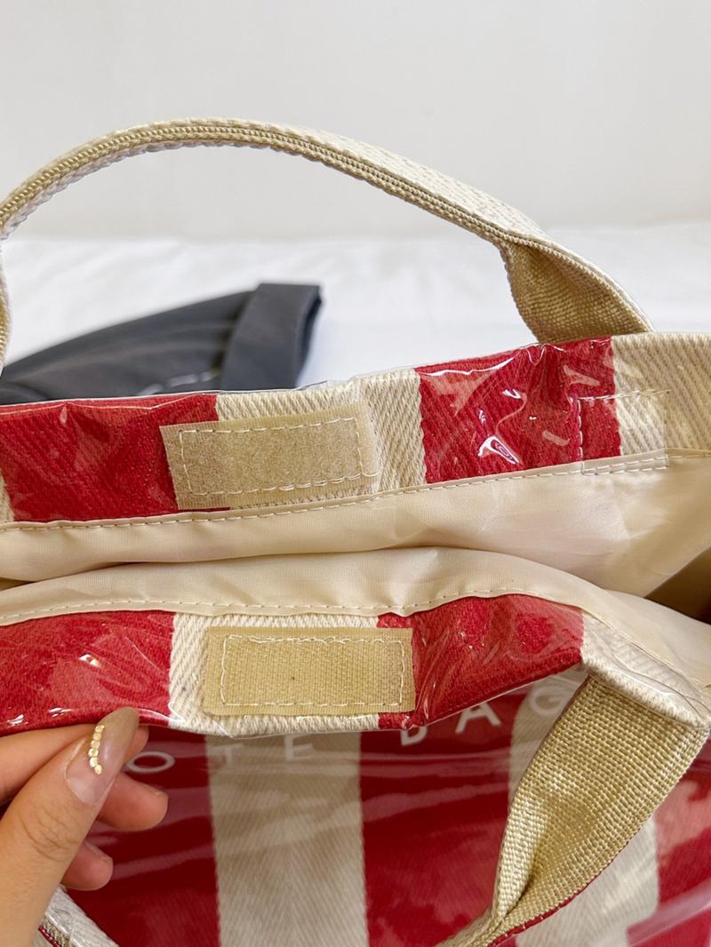 New Large Capacity Striped Tote Bag, Simple Fashion Colorblock Handbag, Daily Commute Shopping Bag, Women's Underarm Bag, Commuter Tote Bag