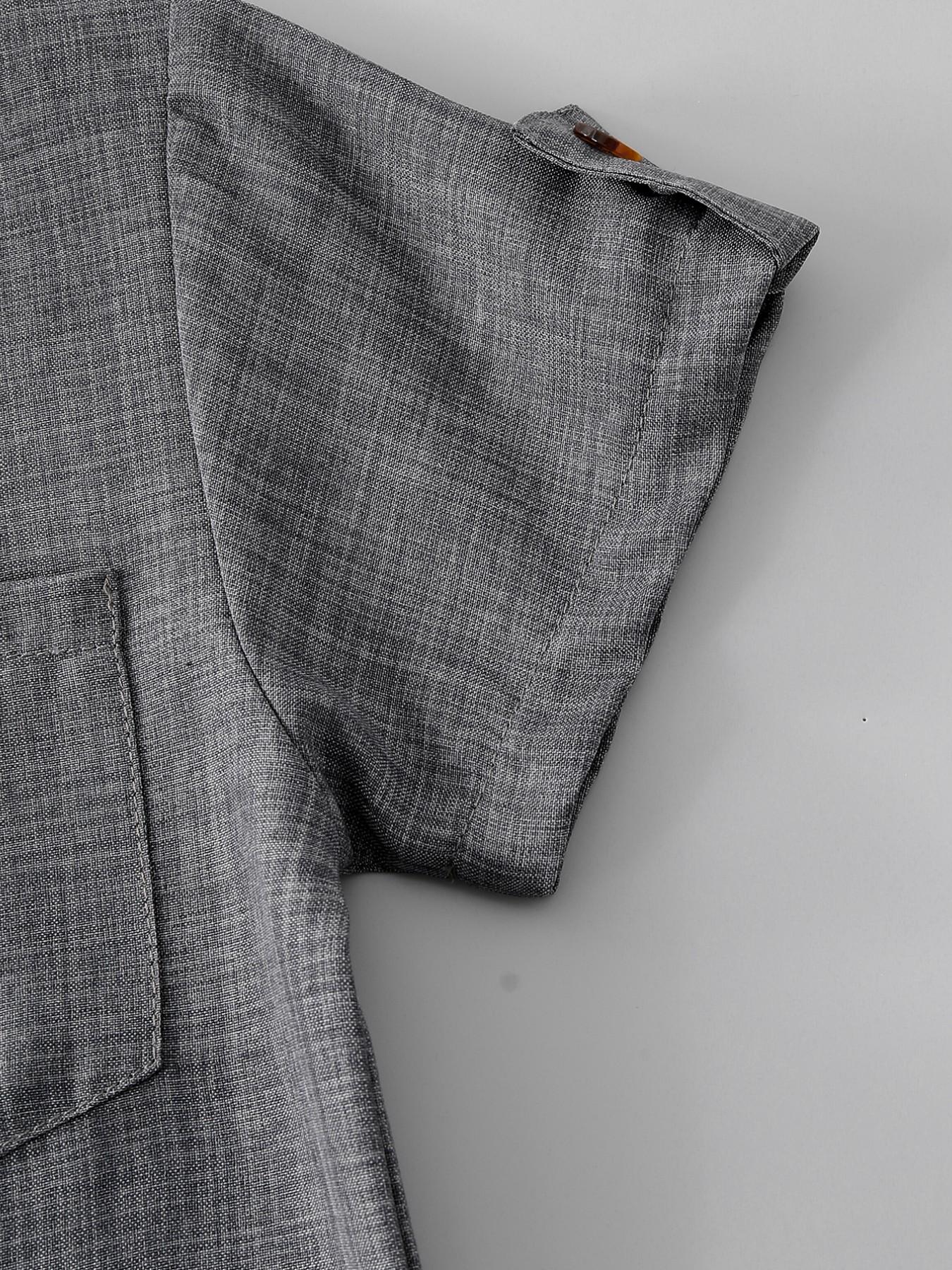 Boys' Summer Fashion Set, Stand Collar Short Sleeve Shirt with Button Half Open Front, Pocket Design, Lightweight Comfortable Shorts, 2-Piece Set