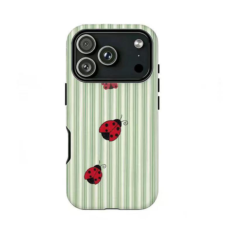 Cottagecore Ladybug Phone Case | Gingham & Stripes Aesthetic ,Compatible for iPhone 16 15 14 13 12 11 17Pro Max,for Samsung S25 S24 S23 S22 Ultra,Durable Dual-Layer design phone cover,Perfect Gift for Her