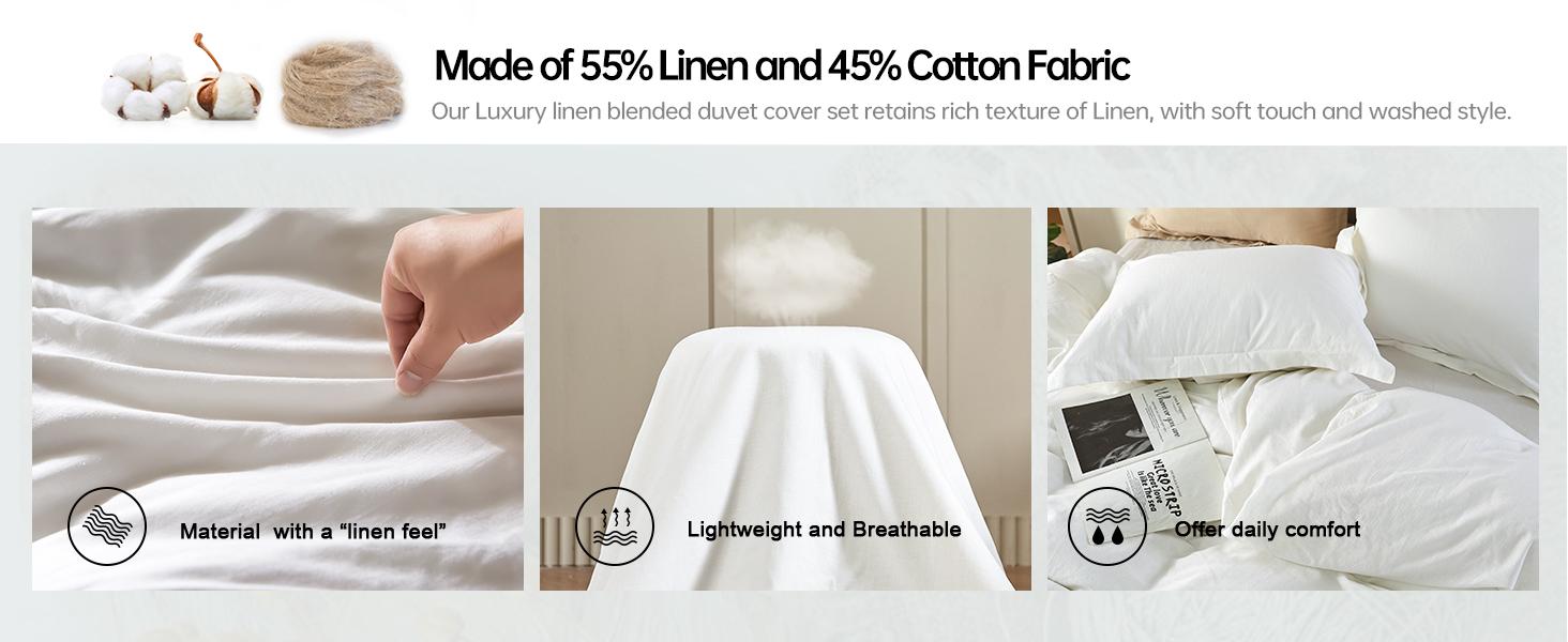 Simple&Opulence French Linen Duvet Cover Set - Natural Flax Cotton Blend-Solid Color Breathable Farmhouse Bedding