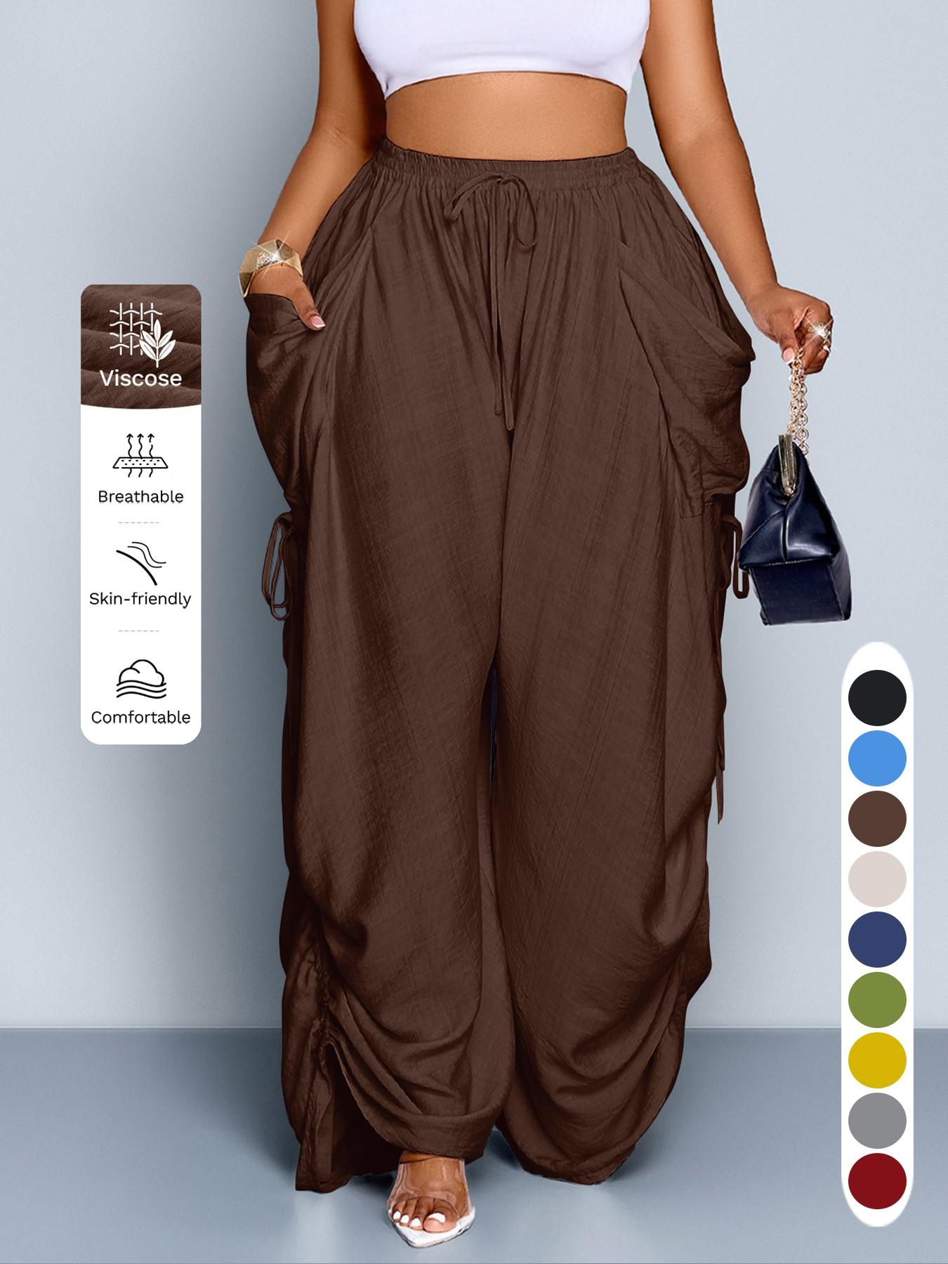 Women's Casual Loose-Fit Wide Leg High Waist Pants, Bottom, All-Season Woven Fabric, Long Plain Design, Daily Commute & Vacation Wear Women's Casual Loose-Fit Wide Leg High Waist Pants, Bottom, All-Season Woven Fabric, Long Plain Design, Daily Commute & Vacation Wear