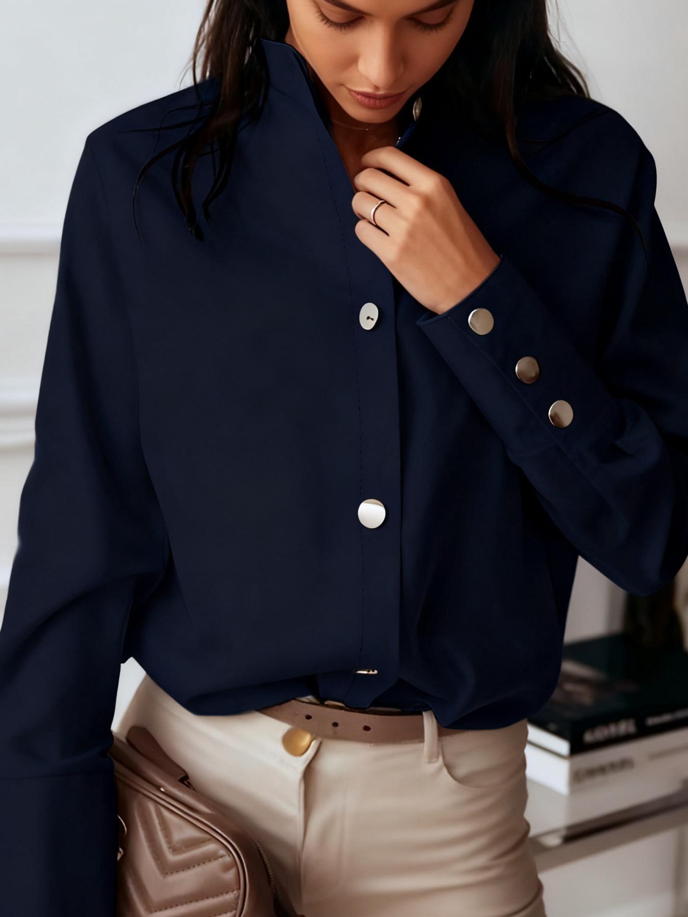 Women's solid color fashionable casual button-down shirt, suitable for spring and summer, suitable for home, indoor, and outdoor wear