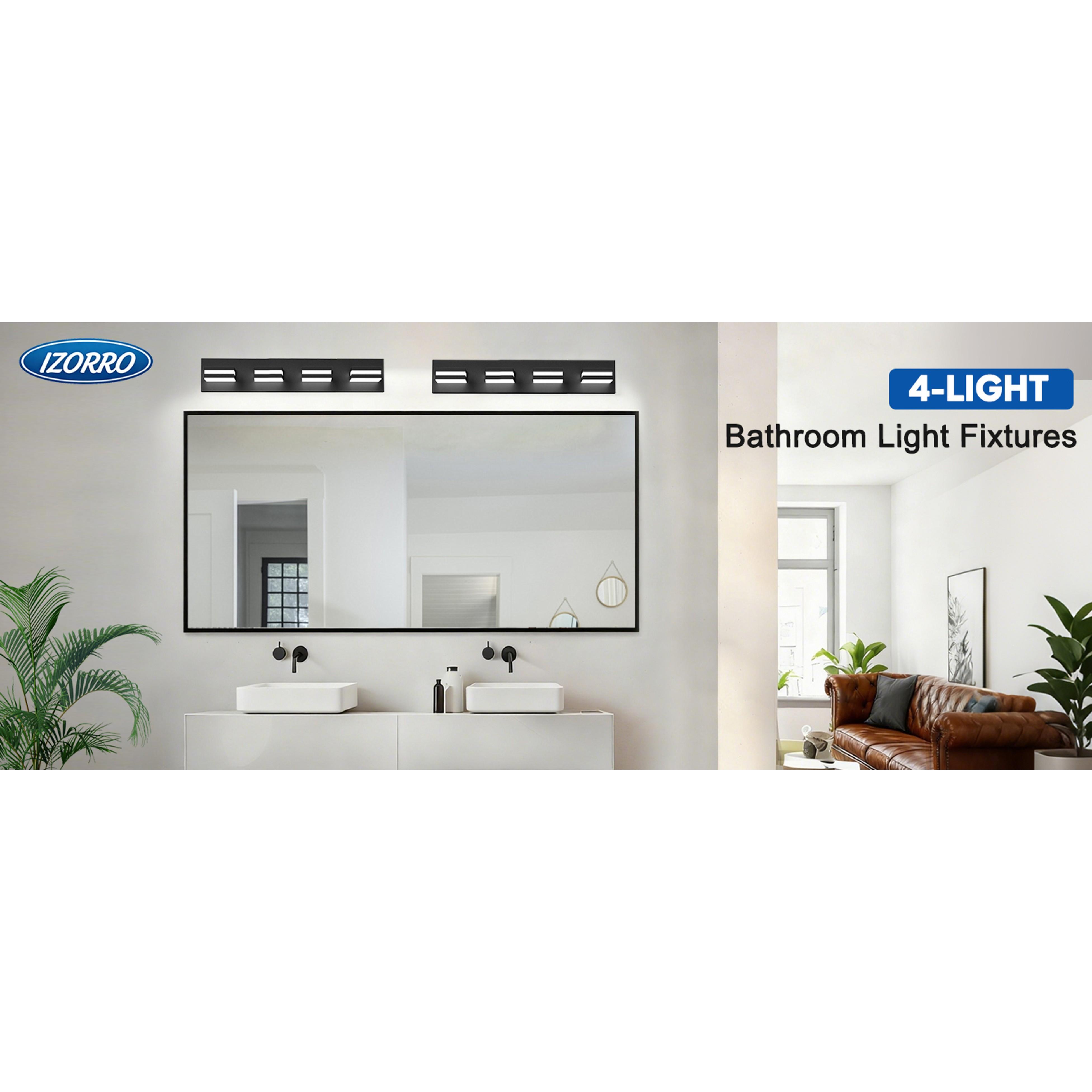 LED Modern Bathroom Lights Fixtures(4-Light,Dimmable,360°Rotate),Matte Black Acrylic Wall Lighting,Vanity Lights for Bathroom Over Mirror - 6000k 24In (No Assembly Required)