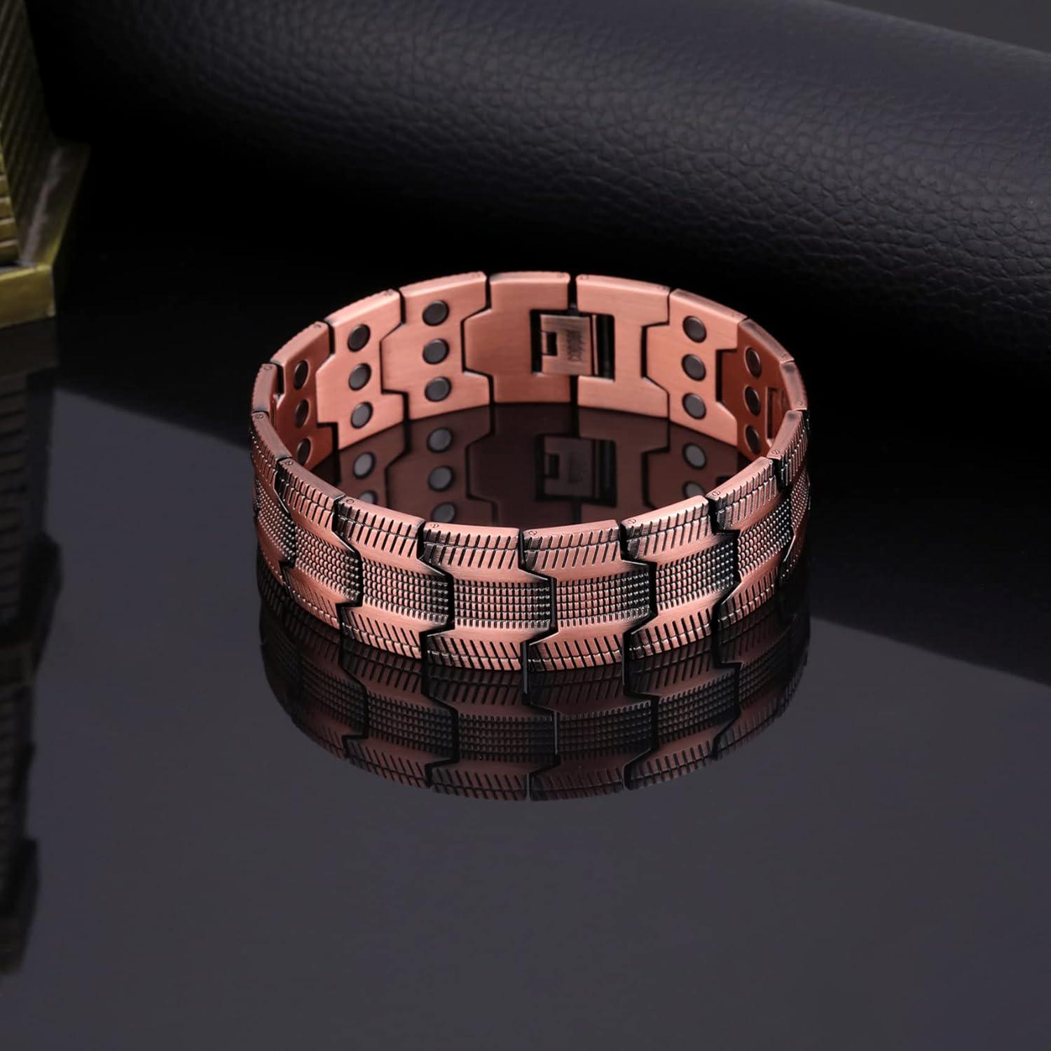 3x Men's Copper Bracelet Triple Super Magnet, Magnetic Bracelet with Adjustable Size Tool, Relieves Joint Pain and Improves Energy Circulation  Strong Magnetic Bracelet Men's Valentine's Day Father's Day Jewelry Gift