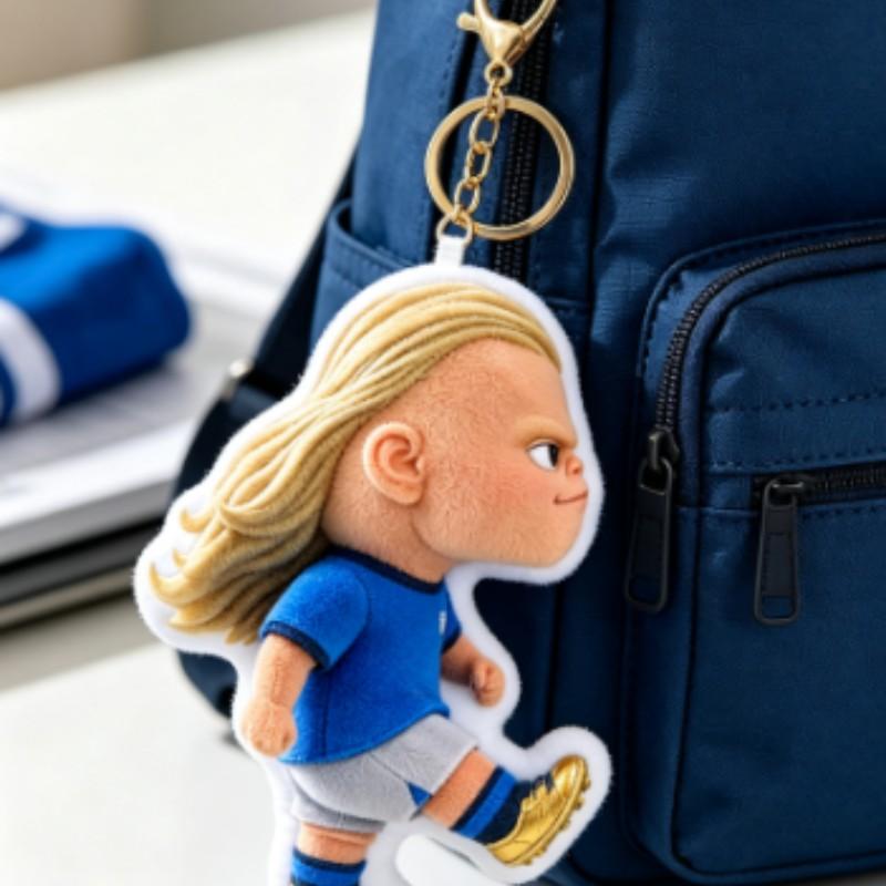Football World Cup Star Plush Toy Harland Doll, Bag Pendant Stuffed Animal Keychain Charm, Memorial Gift, Collectible Souvenir
