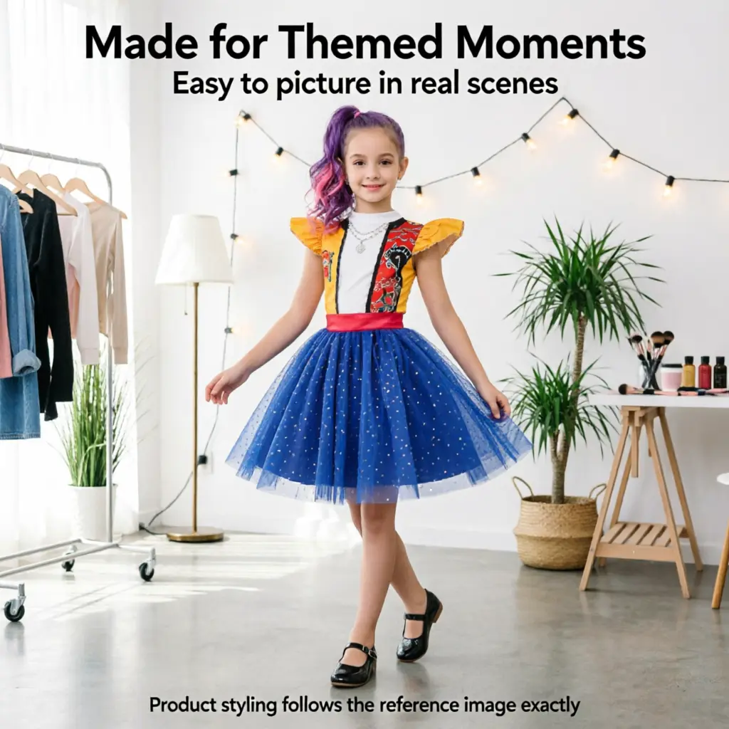 Kids Halloween Witch Cosplay Dress, Rumi-Themed K-POP Idol Group Costume for Girls with Cute Puffy Tulle Skirt, Performance Outfit for Halloween Carnival