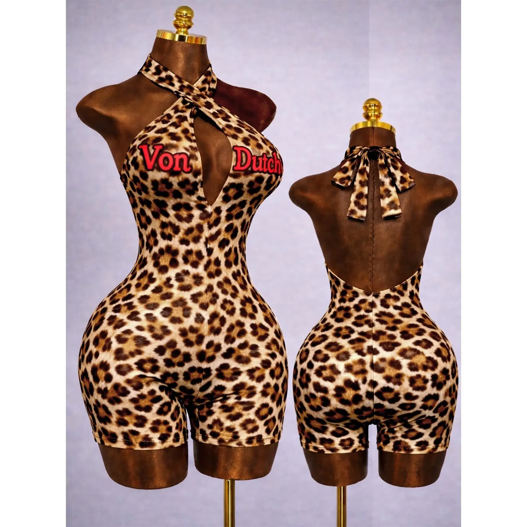 Leopard print with red lettering