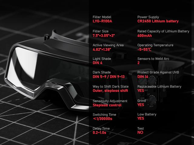 YESWELDER LYG-R100A Auto Darkening Welding Goggles with Mask | True Color Wide Shade 4/5-9/9-13 Welding Glasses for TIG MIG ARC CUT Grind