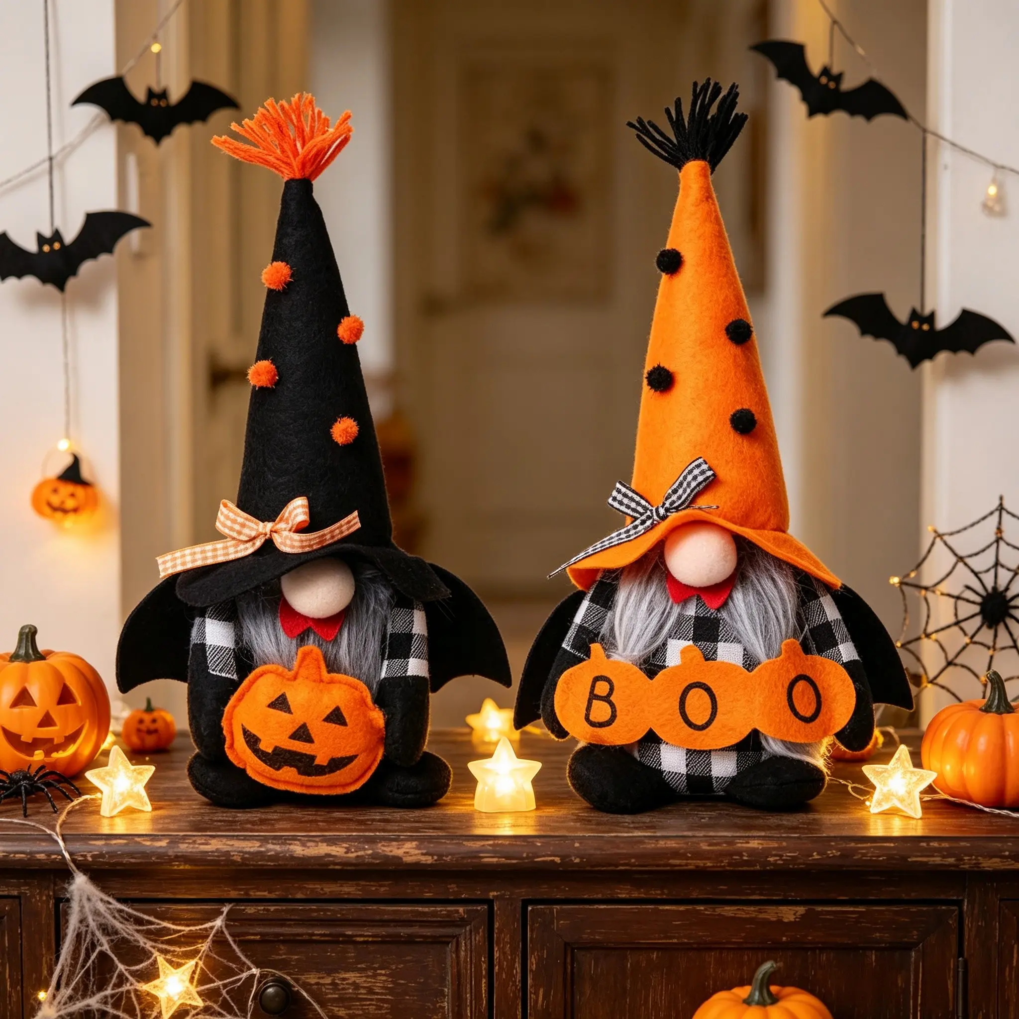 2Pcs/sets Halloween elf decorations, "BOO" elf decorations, bat pumpkin faceless dolls, foyer decorations, tabletop decorations, home fireplace decorations, small accessories, window decorations, Halloween//Christmas gifts