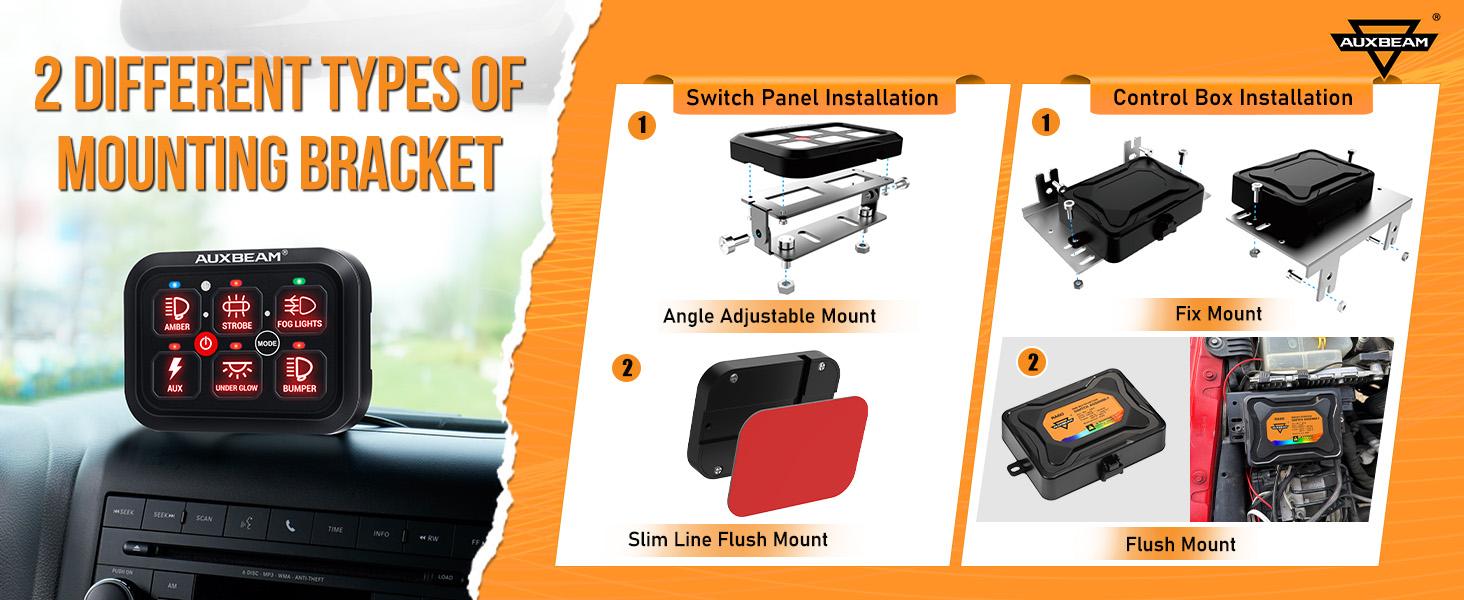 AUXBEAM RA60 RGB Switch Panel, Toggle/ Momentary/ Pulsed Mode Supported Switchboard Lighting