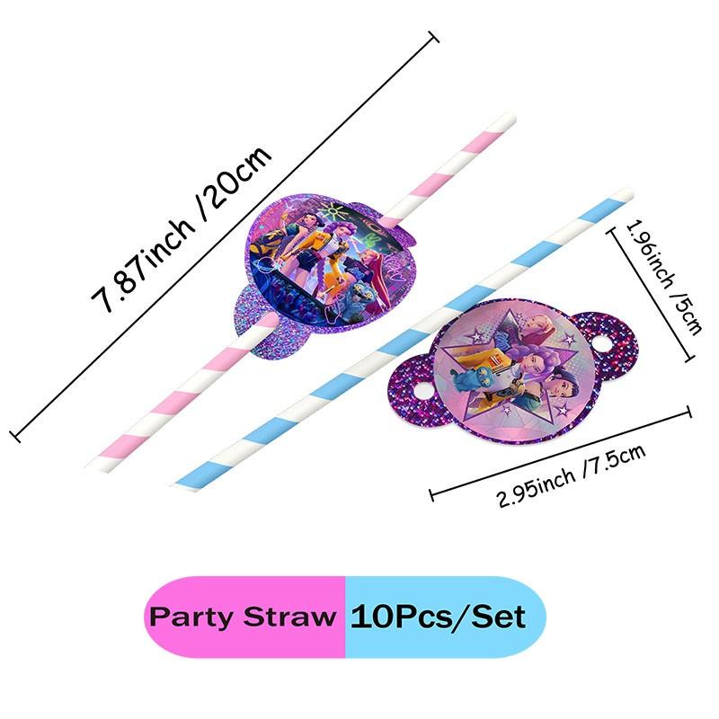 Party Straws, Kids Birthday Party Supplies, Reusable Drinking Straws, Cartoon Straw Toppers, 10Pcs Party Favors, Colorful Striped Straws, BPA-Free Plastic Straws, Themed Party Decorations, Girls Party Straws, Glitter Decor Straws
