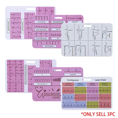 EKG Cardiac Badge Card (3 Counts), Double Sided EKG Telemetry Interpretation Badge, Nurse Pocket Cards, Nursing Cheat Sheet with EKG Ruler Measurement, Nursing Students