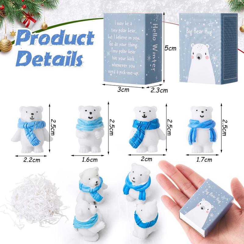 Mini Resin Figures Gift Boxes 12/24/36/72/100 Sets Polar Bears with Positive Container Inspirational Bluk Emotional Support Gifts for Students Coworker Employee Friends for Winter New Year Party Favor Office Desk Decor Exchange Ideas