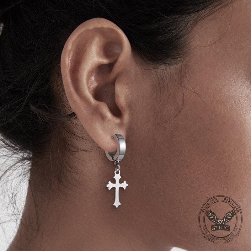 GTHIC Silver Simple Cross Design Stainless Steel Earrings Minimalist Jewelry for Men Women Daily Wear