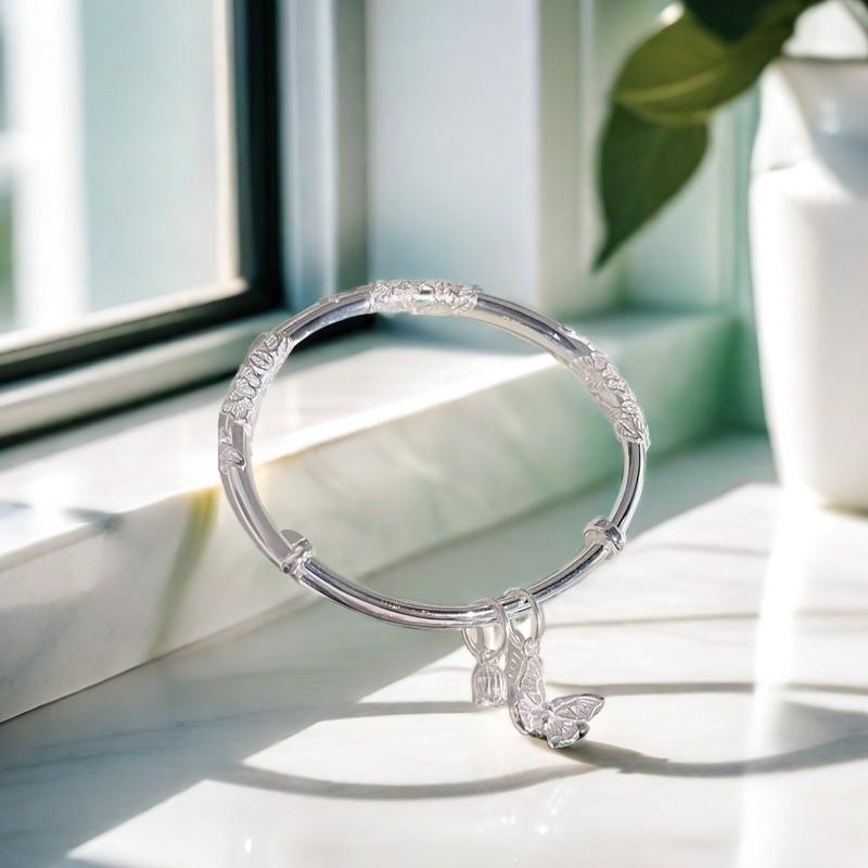 Full Silver s999 bracelet Sterling Silver bracelet Ladies push-pull bracelet can be freely adjusted size to send girlfriend birthday holiday gift Silver weight 27g / 0.95oz