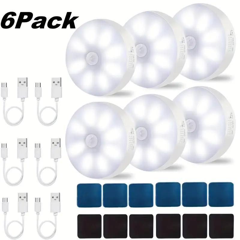 3/6pcs USB Round Motion Sensor Lights with Adjustable Brightness, Touch Control & Wall-Mountable Design - Rechargeable Battery-Powered Lighting for Toilets, Cabinets, Stairs, Corridors, Office Spaces