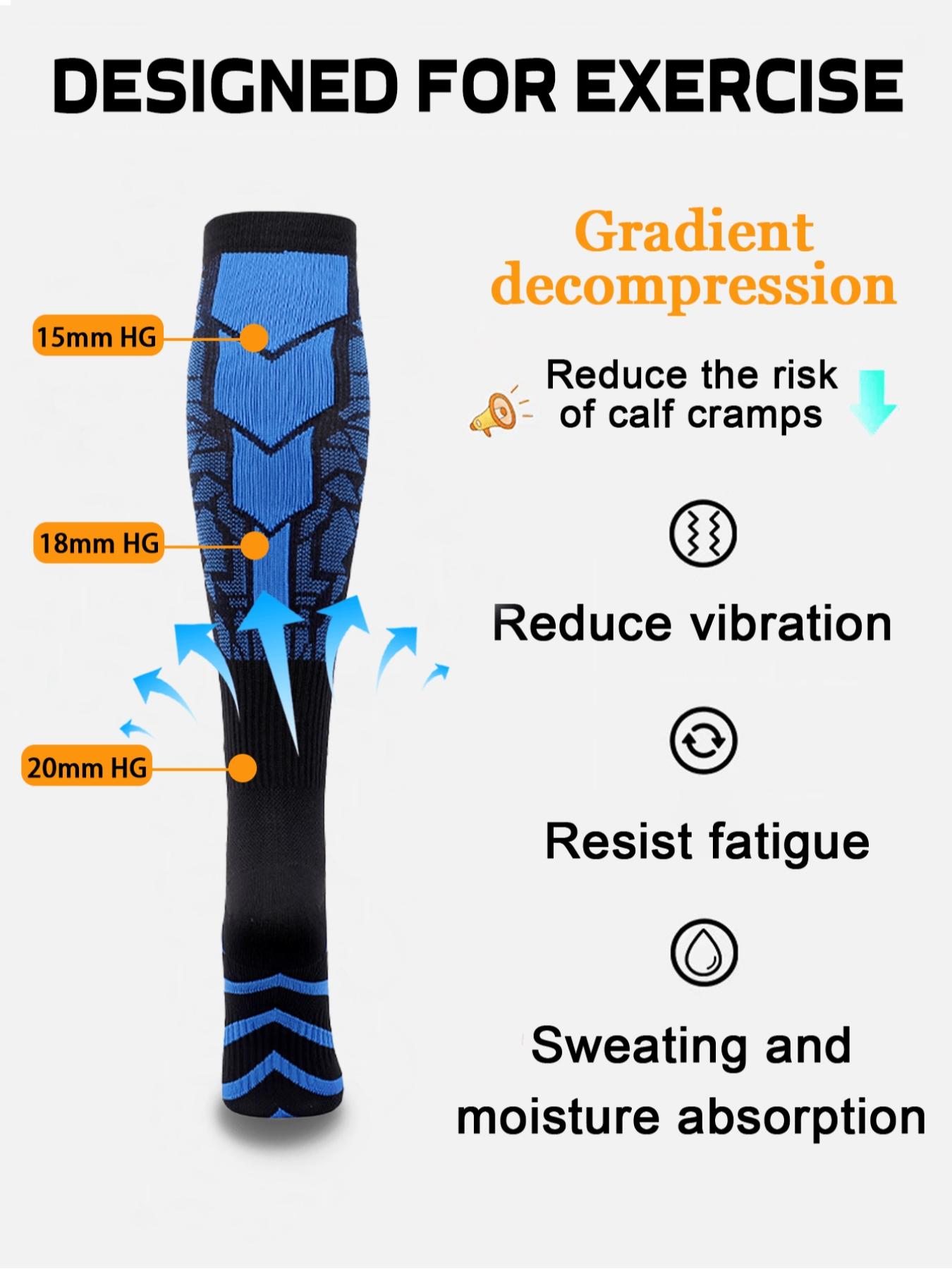 6 pairs of men's and women's compression socks wide calf men's and women's booster socks for circulation, running, nurses, pregnant women Support for blood circulation Various colour patterns available Breathable Compression Socks