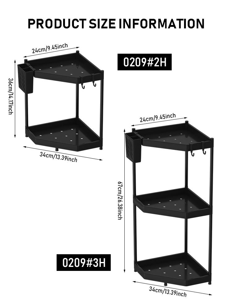 Kitchen Storage Rack, Space-Saving Corner Shelf, 2/3 Layer Standing Organizer, Ideal for Kitchen Utensils & Spices, Durable Design, Home Organizer Hook