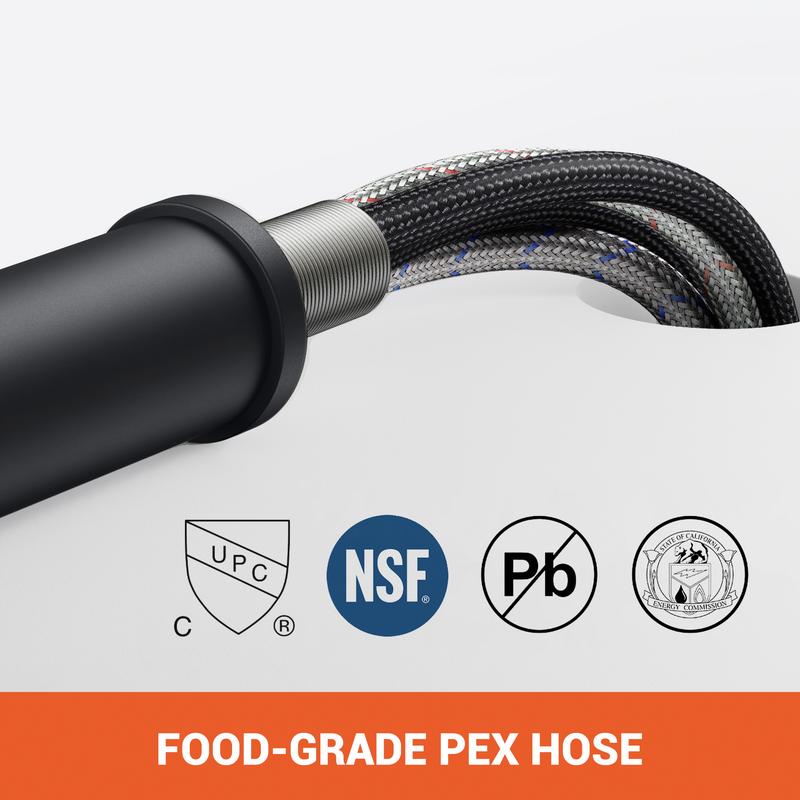 FORIOUS Black Kitchen Faucet Stainless Steel with Pull Down Sprayer Portable Pull Out Sink Faucet Single Handle High Arc Kitchen Faucet