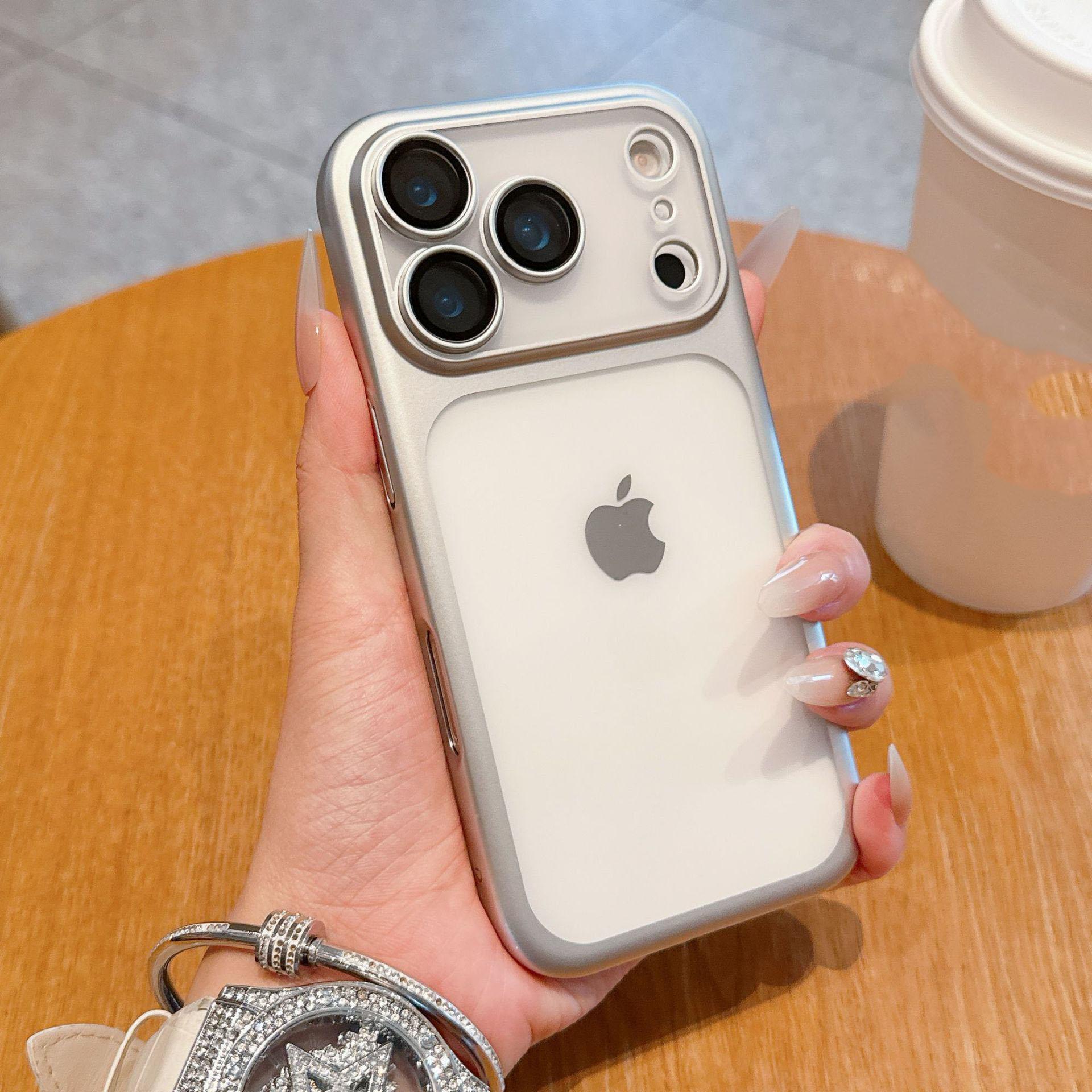 Trendy Full PC Frosted Matte Electroplated Slim Phone Case for iPhone 17 Pro Max/16 Plus/15/14/13/12 Pro Max, Built-in Camera Screen Protector Shockproof Protective Cover