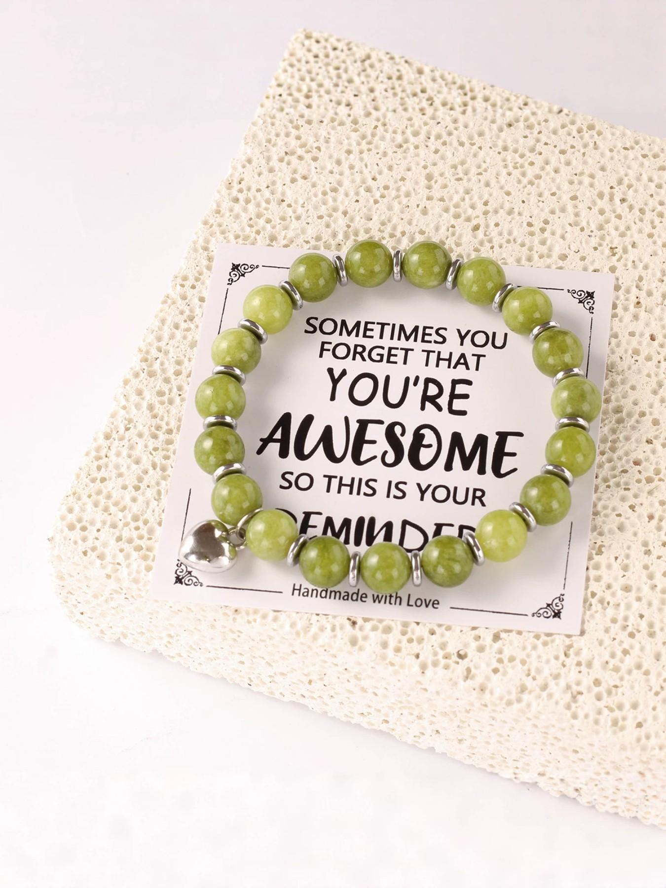 Natural Agate Heart Bracelet, Healing Encouragement Style, Inspirational Card Design, Best Friend Gift, Graduation Encouragement Jewelry