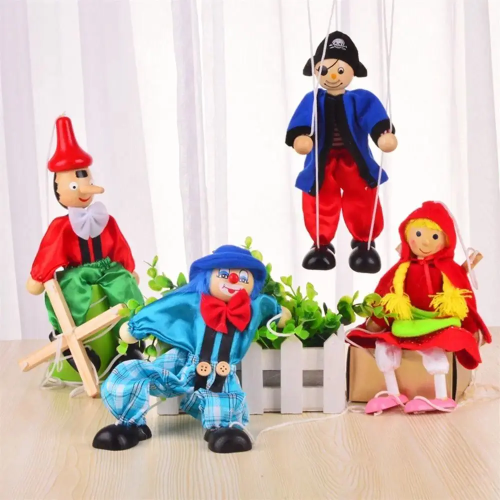 Funny Handcraft Toy Handmade Wooden Joint Activity Colorful Handcraft  Pull String Puppet Puppet Clown Puppet