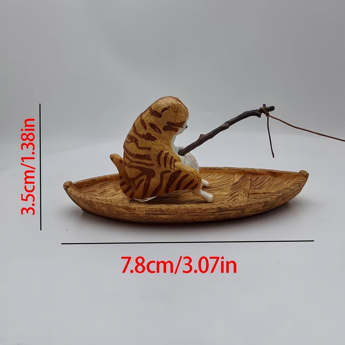 A Set of Adorable Cats Fishing on a Boat, Made of Durable Resin with Realistic Details, Perfect for Aquarium Decoration, Fish Tank Ornament & Marine-Themed Micro Landscape