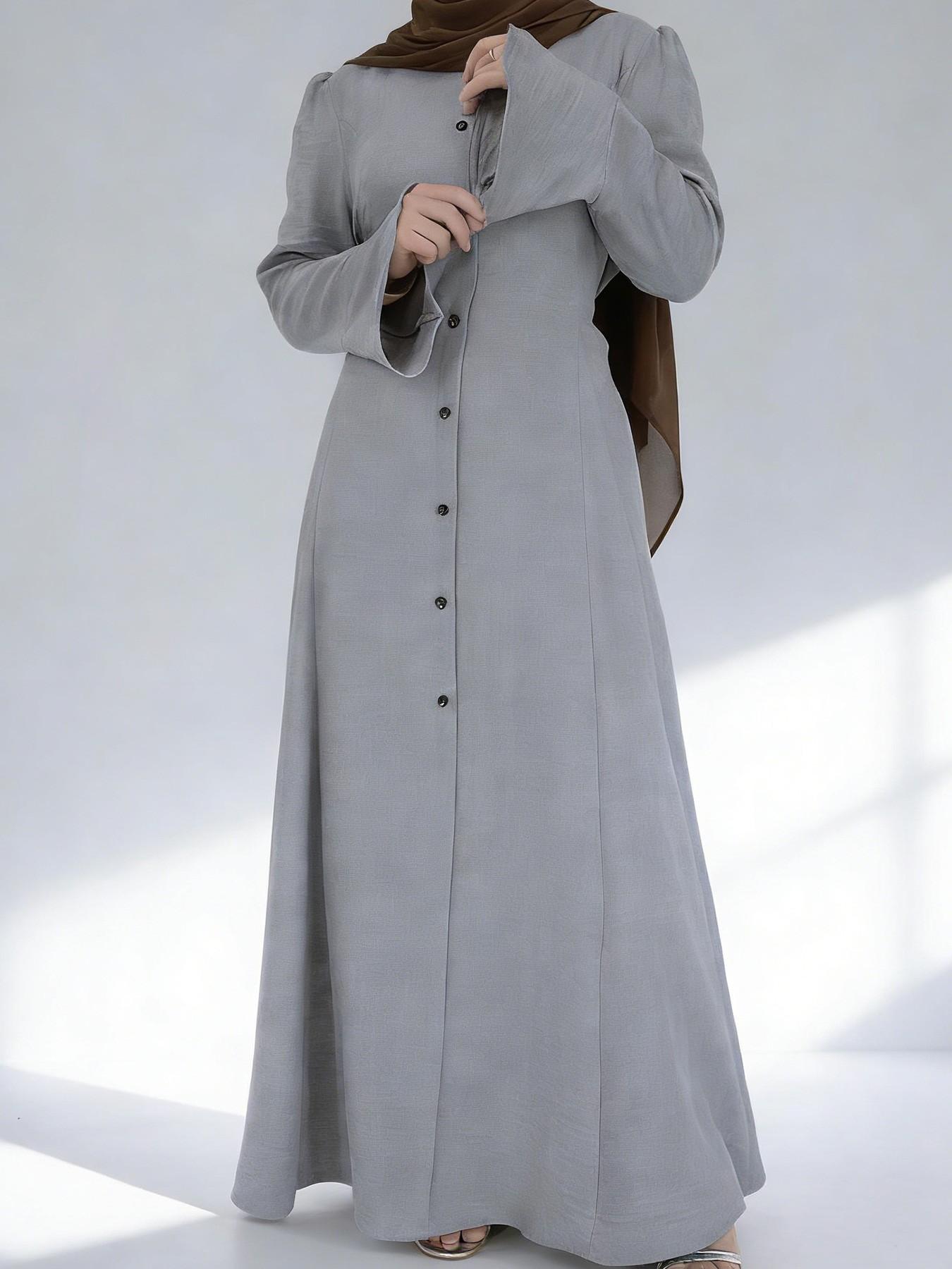 Muslim Fashion Long Robe, Modest Muslim Outfits, Exclusive for Muslim Sisters, 3 Colors, 5 Sizes, Drape Fabric, Bell Sleeves, Daily Wear, Hijab Fashion #HijabFashion #MuslimDress