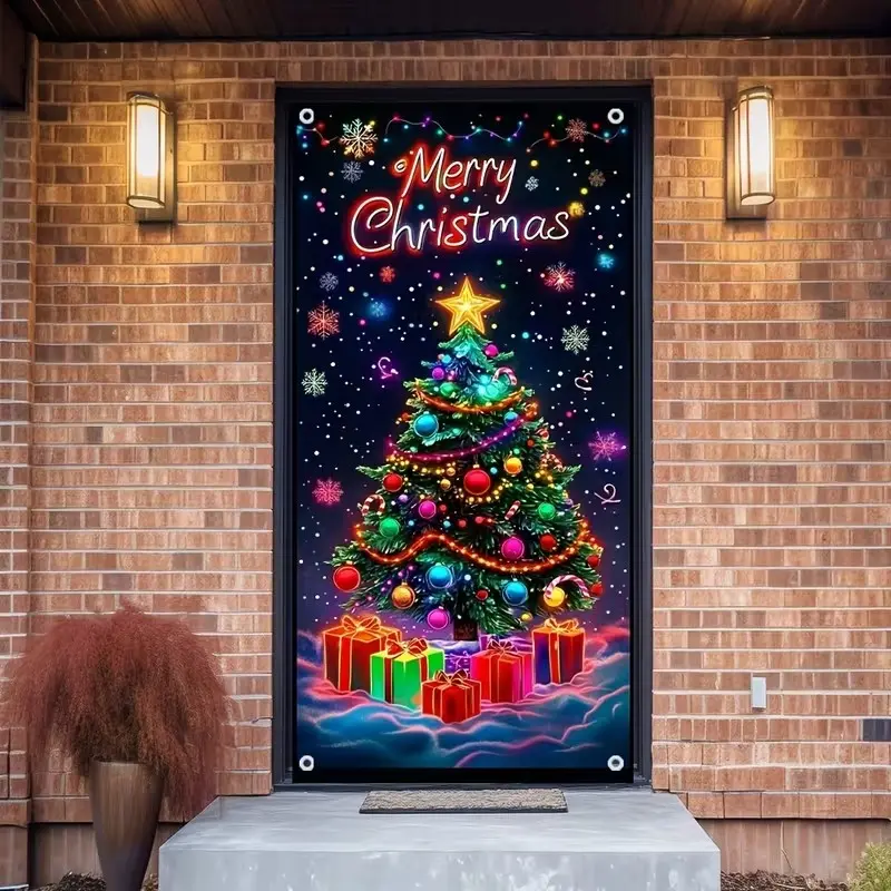 Warm Christmas Tree and Gift Curtain, Battery-Free, Perfect for Festive Celebrations, Durable Fabric, Easy to Hang, Party Decor, Home Decoration