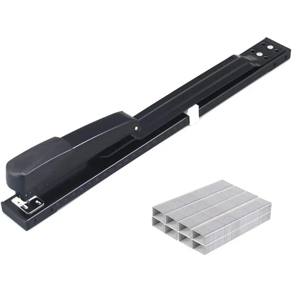 Long Reach Stapler Office Staplers Desktop Stapler, 50 Sheets Capacity Long Arm Staplers with 1600pcs 23/8 Staples (Black, 50 Sheets Capacity)