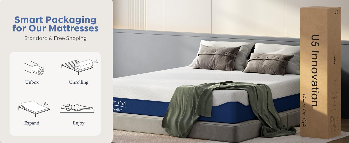 DlandHome10"12"14" Twin, Full, Queen, King Memory foam mattress, featuring multi-layer structure design, perfectly conforms to the human body curves, and is packaged in a box.