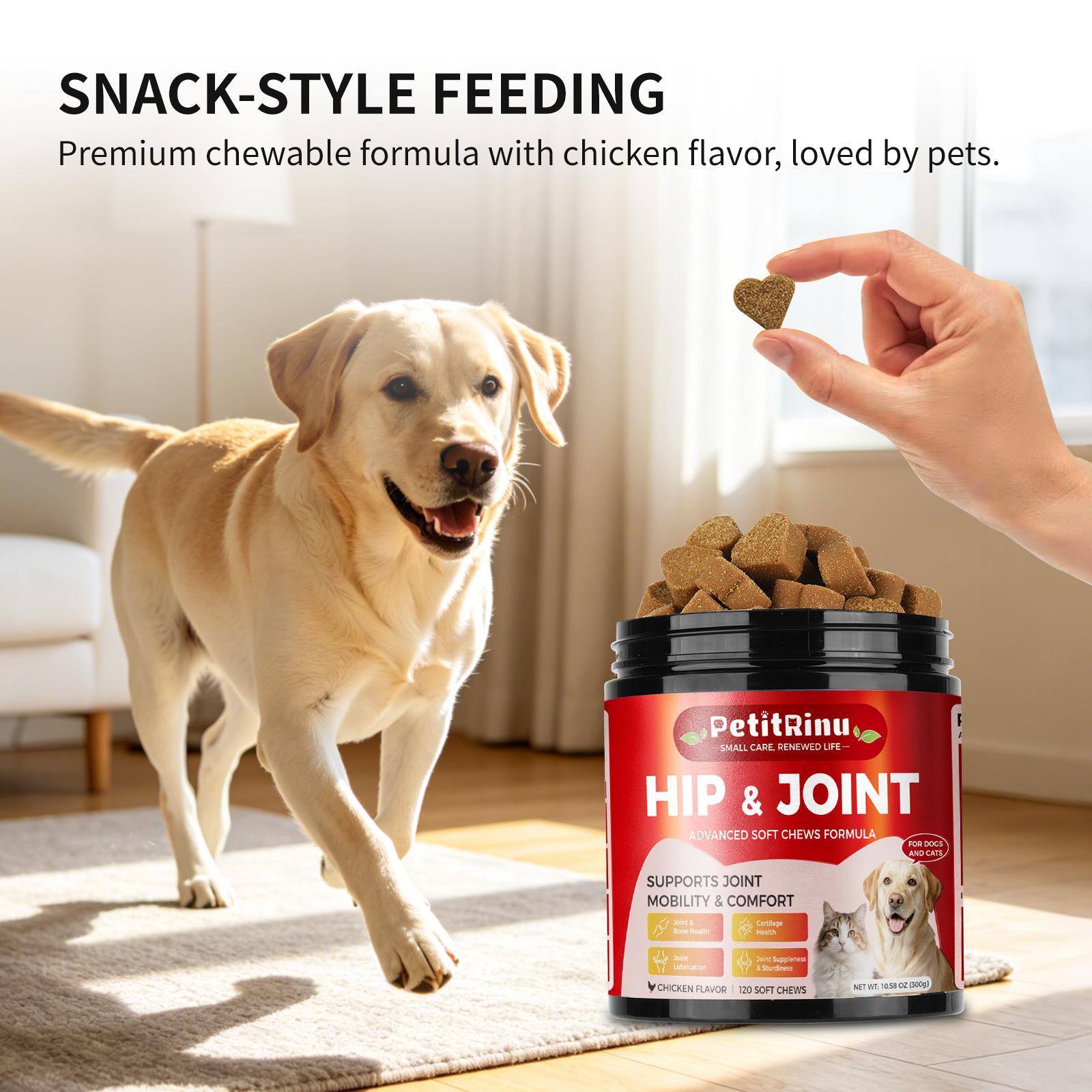 Dog Joint Supplement 120 Count Soft Chews, Hip & Joint Care for Senior Dogs, Puppy & Cats, Mobility Support Vitamins, Chicken Flavor Pet Health Supplement