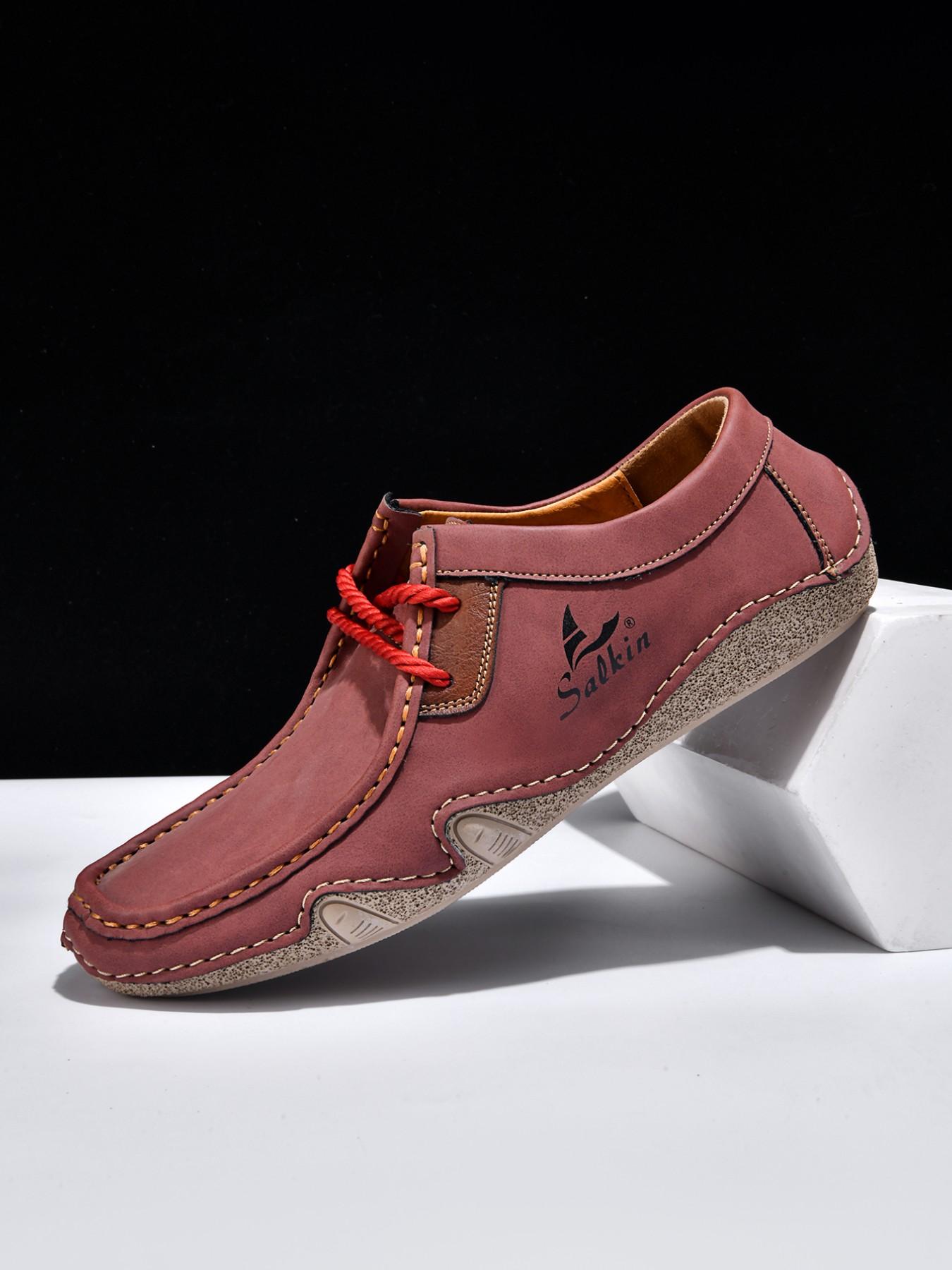 Men's Large Size Hand-Stitched Casual Shoes, Fashion Loafers, Low Top, Vintage Laces, Comfortable Rubber Sole, Outdoor & Office Wear