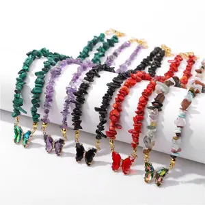 Elegant Beaded Necklace - SleekHush Handmade Amethyst Crystal Chip Necklace with Unique Butterfly Bead Pendant, a Protective Accessory for Sports & Outdoor Activities