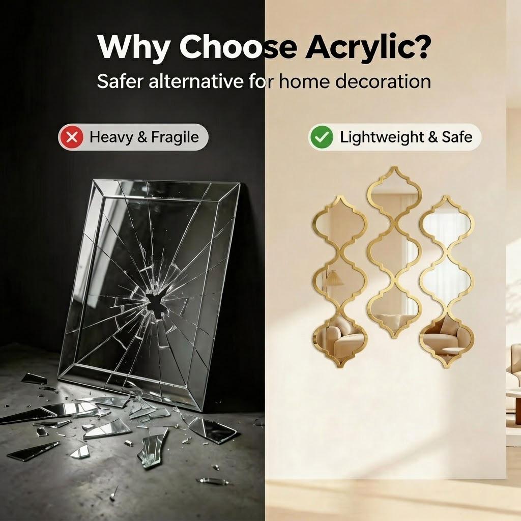 9/12Pcs Moroccan Style Acrylic Wall Mirror Set, Irregular Silver Color Decorative Mirrors, Frame, Bohemian Art Wall Decor, Bathroom/living Room/hallway