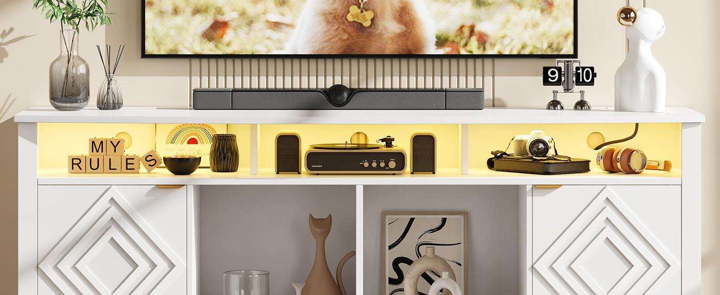 【SPOTLIGHT DAY】ONBRILL LED TV Stand for 80 Inch TV, 70 Inch Entertainment Center with Power Outlets, Modern TV Console Gaming Media Television Stands with Storage for Living Room, Bedroom, Gaming Room