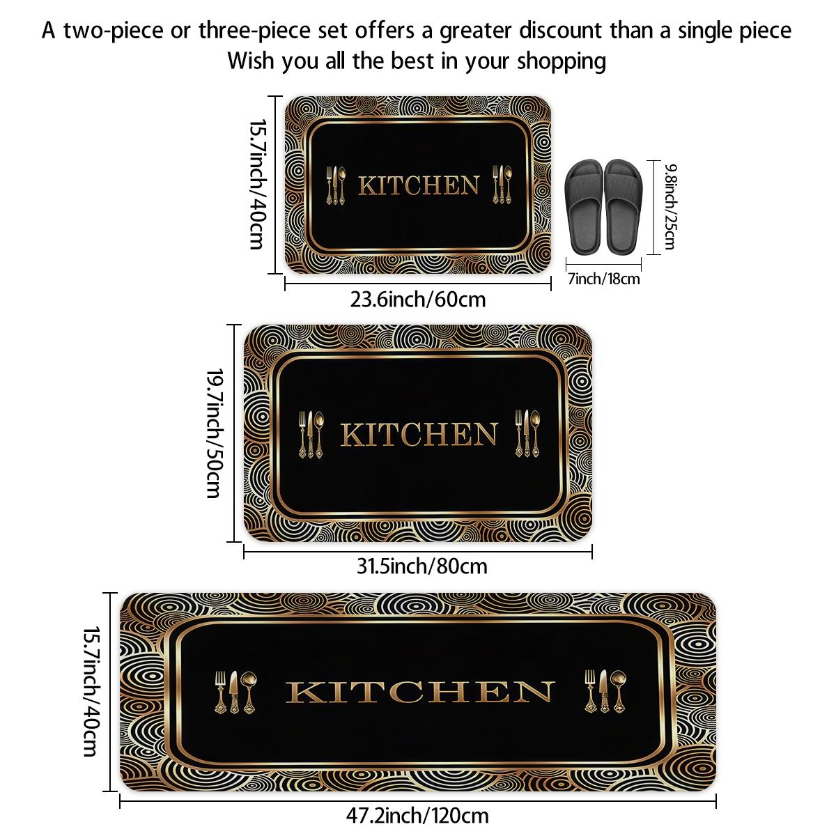 kitchen anti slip carpet floor, black gold geometric texture design printed kitchen floor, soft and comfortable flannel anti slip washable kitchen floor, suitable for kitchen, dining room, room decoration floor, Kitchen Area Rug