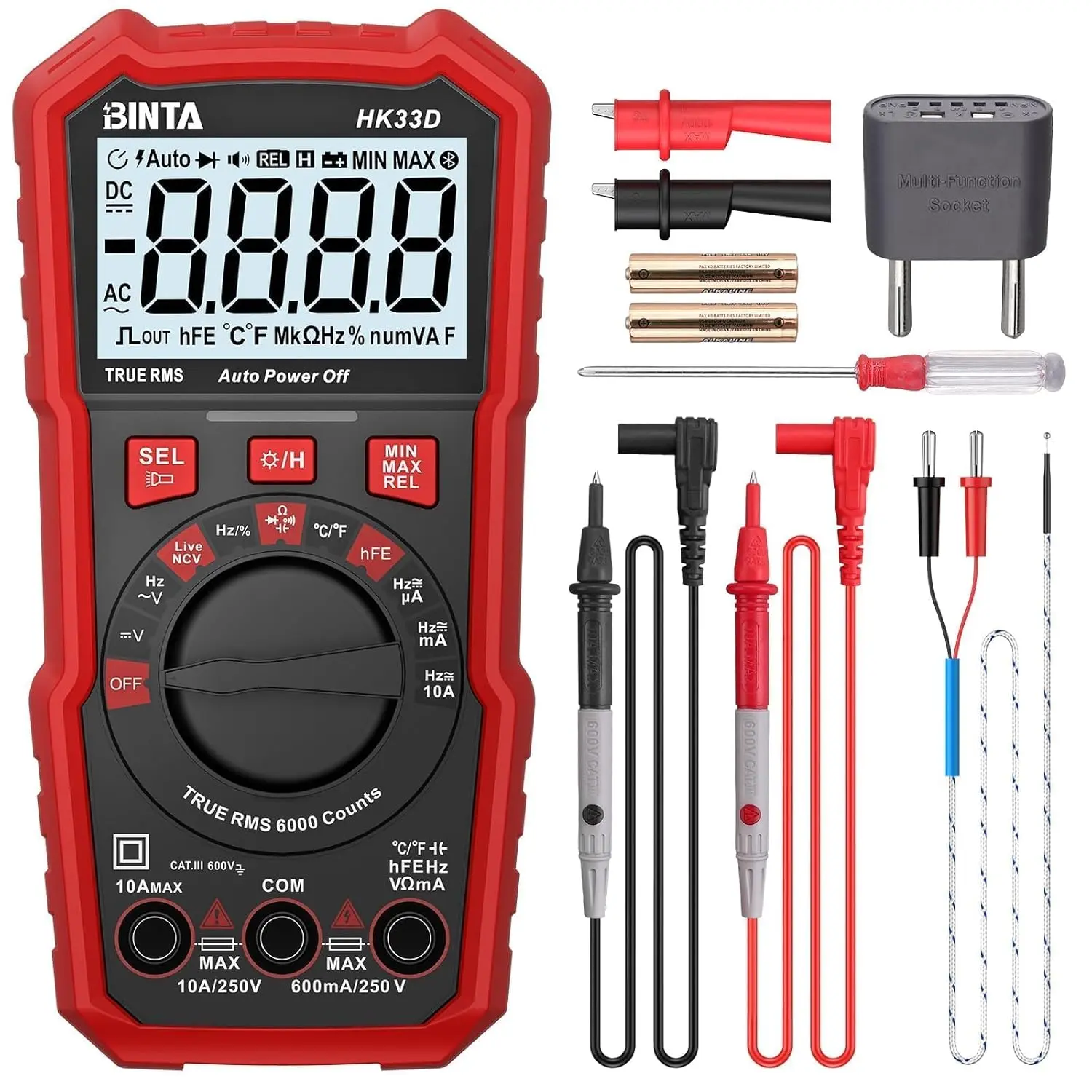 BINTA 6000 Counts Digital Multimeter with NCV, Auto-Ranging Multimeter Tester for Electricians and DIY, Measures AC DC Voltage Current Resistance Capacitance Temperature, Flashlight Backlit Display