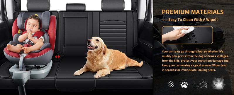 Seat Covers Full Set Fit for 2007-2025 2026 Chevrolet Chevy Silverado GMC Sierra 1500 2500HD 3500HD Trail Boss Z71 Crew Double Cab Seat Covers for Cars Leather Waterproof Truck (Black)
