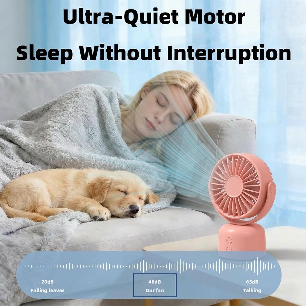 Rechargeable Desktop Oscillating Fan, 3 Speed Settings, 90° Auto Swing, 120° Manual Adjust, Quiet Portable Fan for Home Office Bedroom