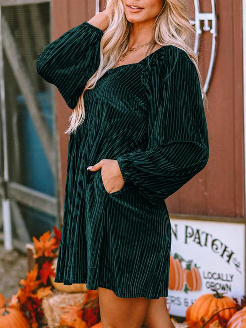 Women's Plain Bishop Sleeve Tie Back Square Neck Elastic Velvet Dress, Elegant Long Sleeve A Line Short Dress for Party Holiday Wedding Guest,Christmas Dress, Ladies Clothes for Winter