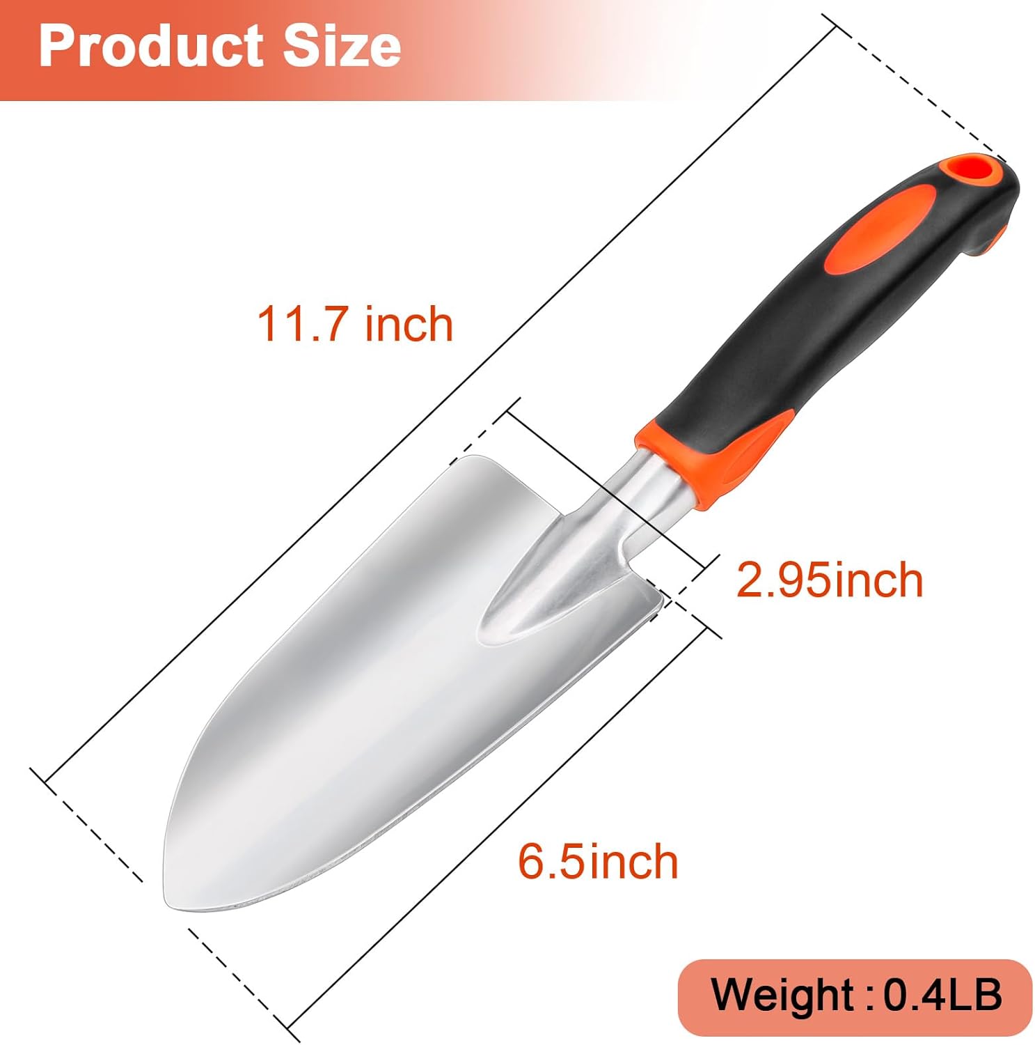 Garden Shovel Garden Hand Trowel, Heavy Duty Hand Shovel with Ergonomic Handle, Small Gardening Tools for Digging, Rust Resistant Gardening Spade Trowel Tools, Orange