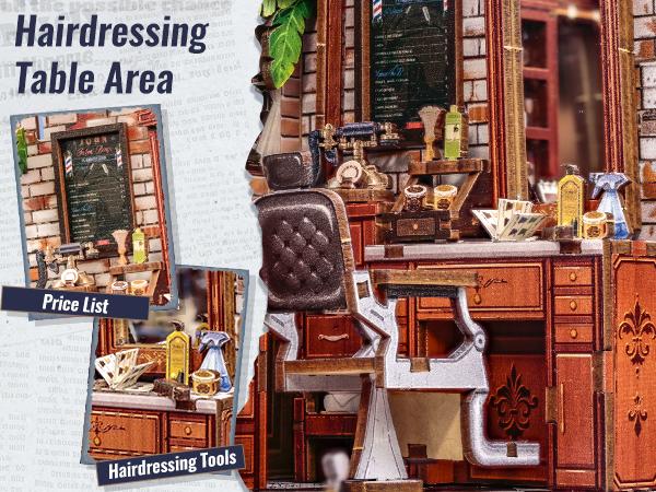 CUTEBEE DIY 3D Dollhouse Kit John’s Hair Salon – Wooden Miniature House with Furniture and Dust Cover, Handmade Creative Room Decor | Holiday, Christmas and Black Friday Gift