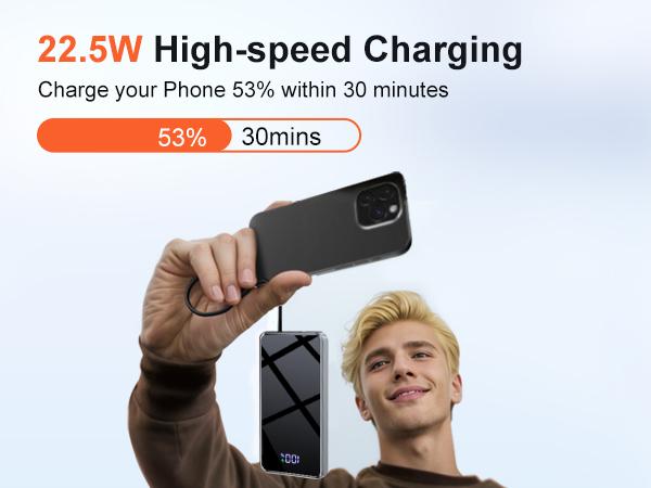 Portable Charger Power Bank - 15000mAh Battery Pack Portable Phone Charger with Built in Cables 22.5W Fast Charging Powerbank Compatible with iPhone Android Samsung Phone, Travel Camping Essential