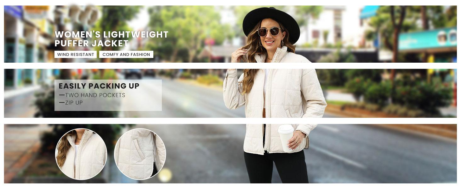 UANEO Women's Quilted Puffer Jackets Lightweight Zipper Short Padded Coat With Pockets TikTokShopBlackFriday